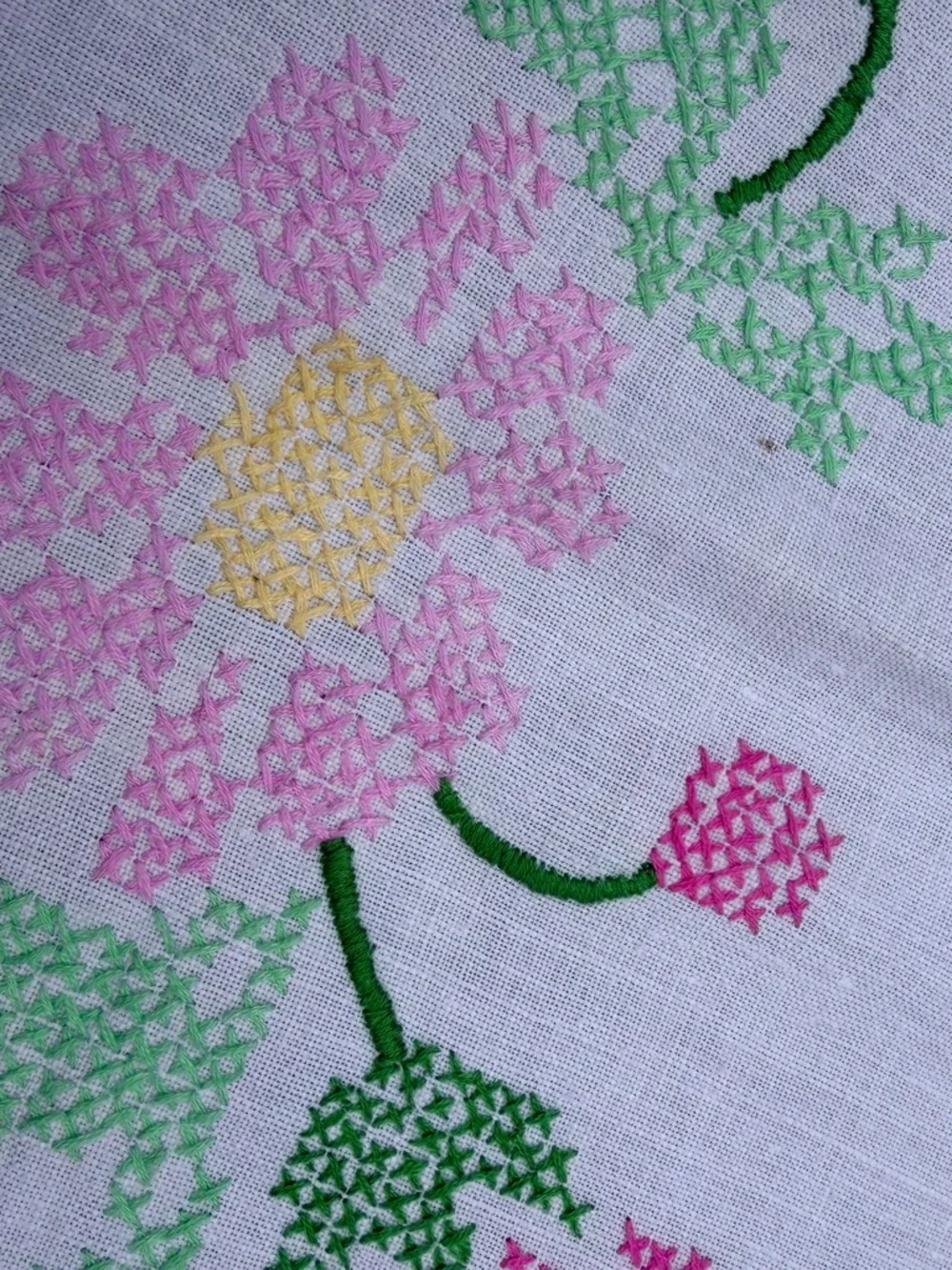 Heirloom Style Hand‎ Embroidered Floral Tablecloth Vintage Cottagecore Scalloped